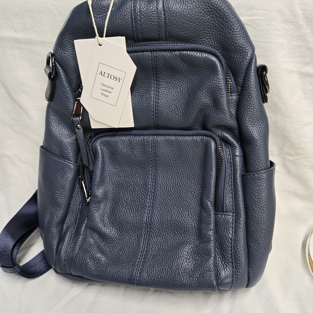 Blue Leather Men's Backpack